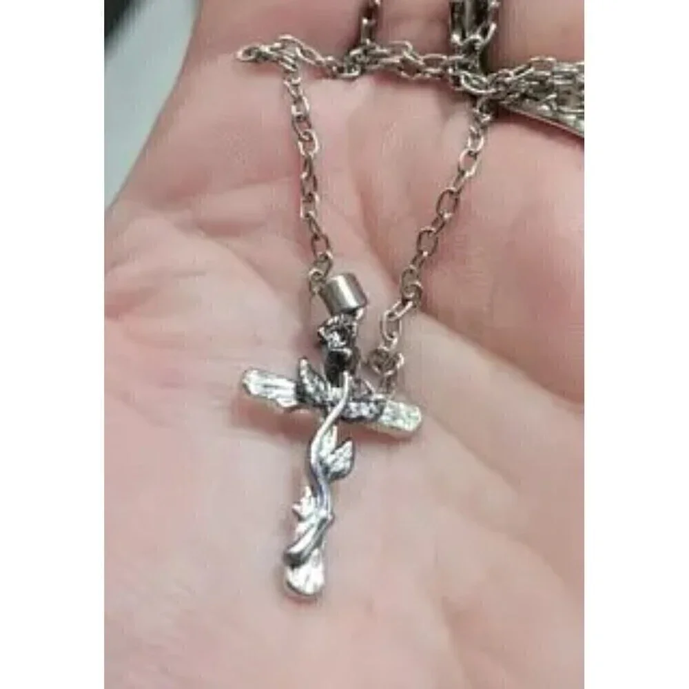 NWT - Cross Pendant with Silver Rose and Silver Toned 20